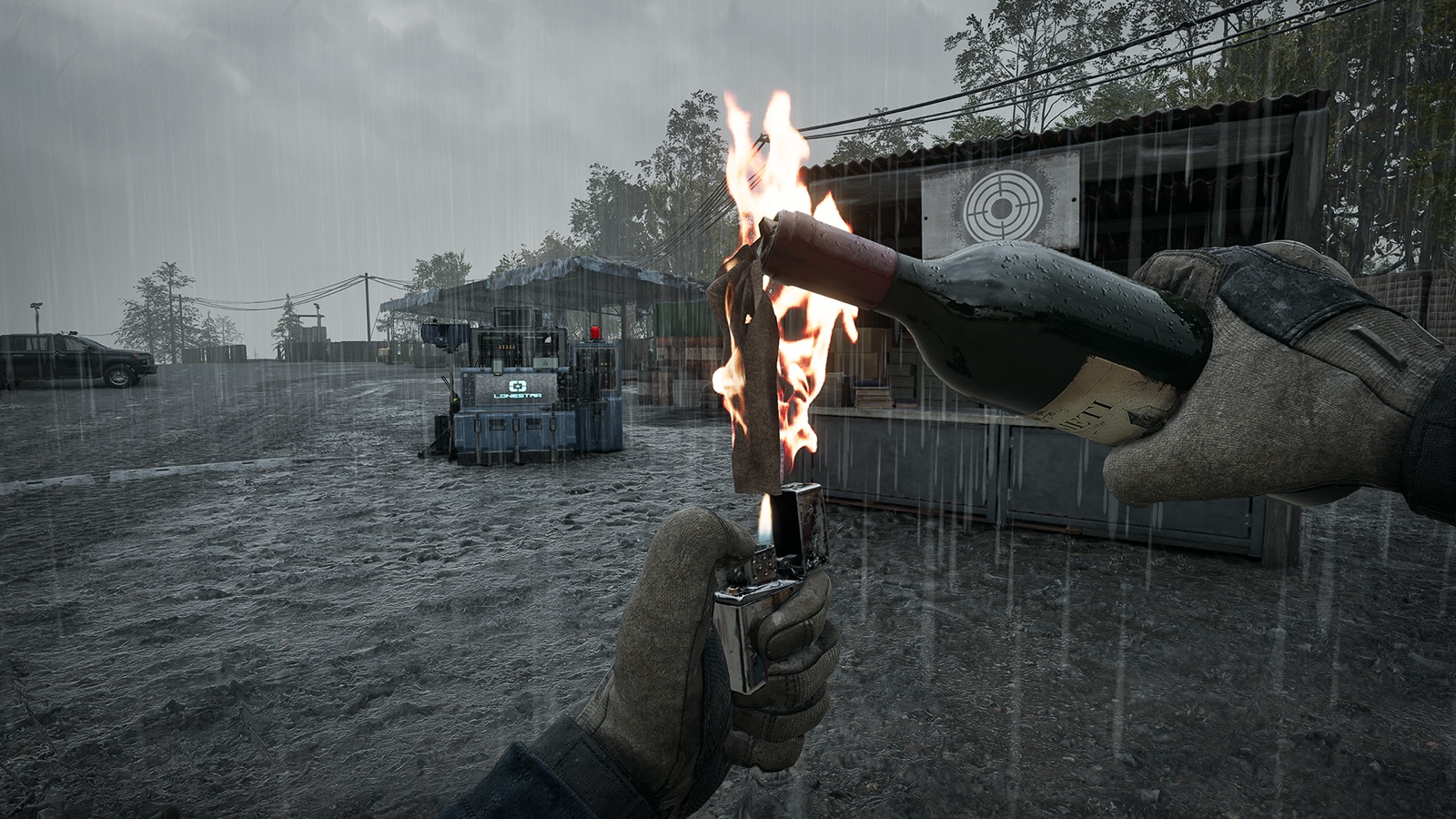 Lighting a Molotov cocktail with a lighter
