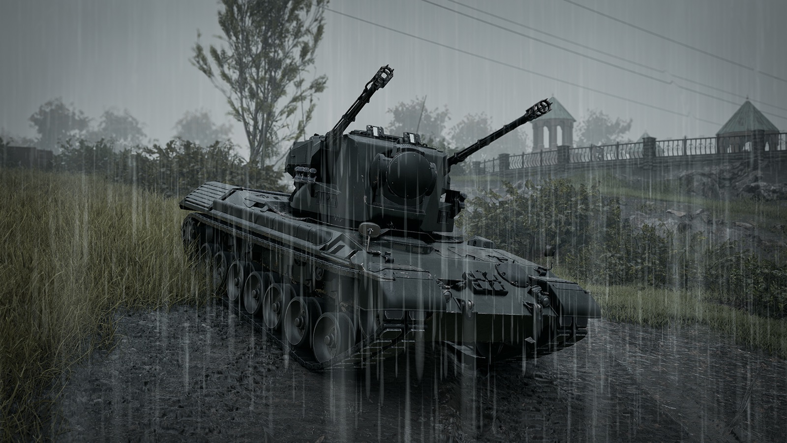 Flakpanzer Gepard parked in the rain