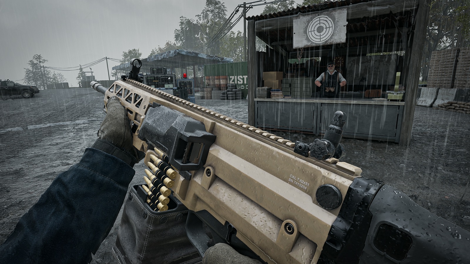 Evo-3 Ultra held in first person in the rain